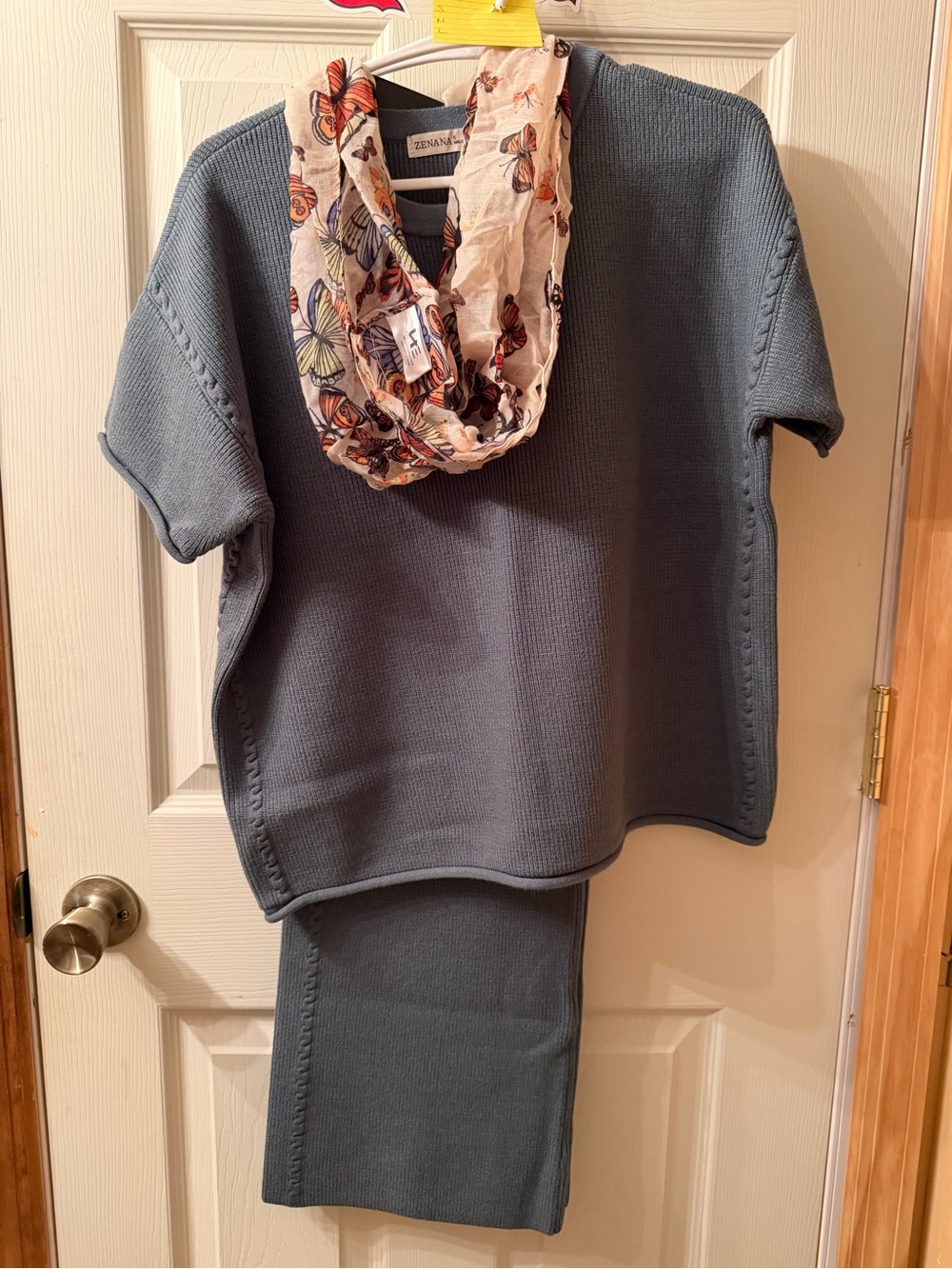 Zenana Knit Short-Sleeve Sweater Set in Ash Jade